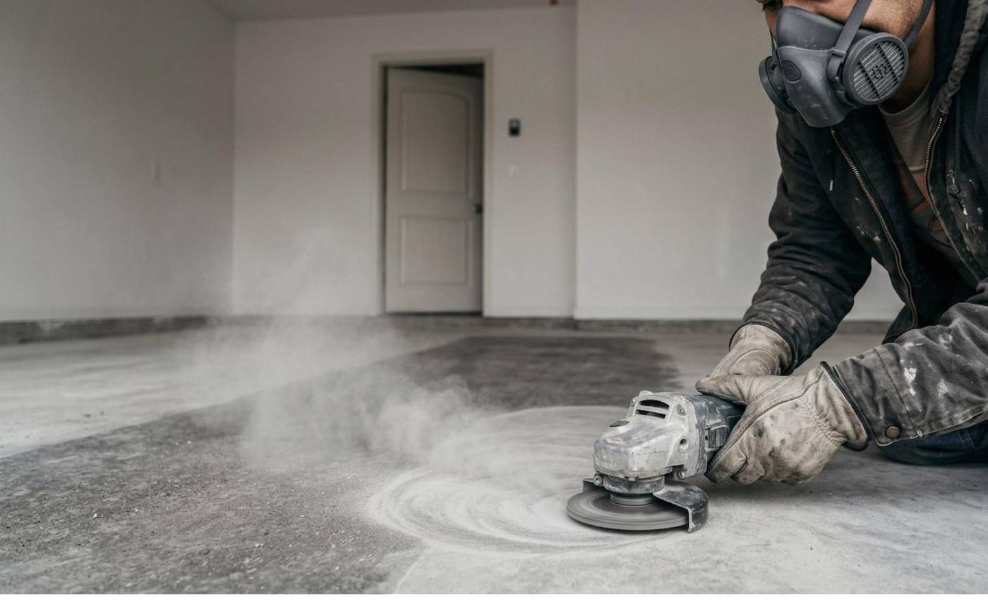 Diamond grinding concrete garage floor preparation before epoxy coating