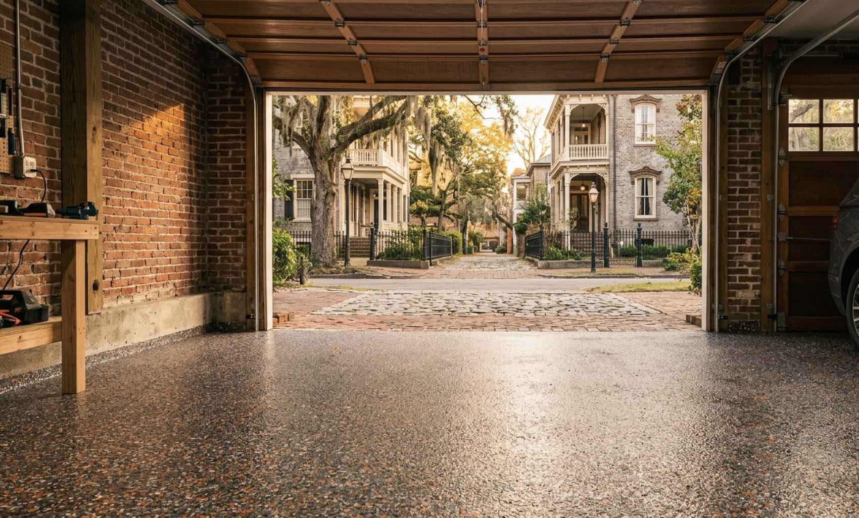 Epoxy flake garage floor coating in Savannah GA by Custom Garage Coatings